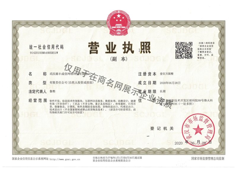 武汉源丰成信网络科技有限公司企业证书
