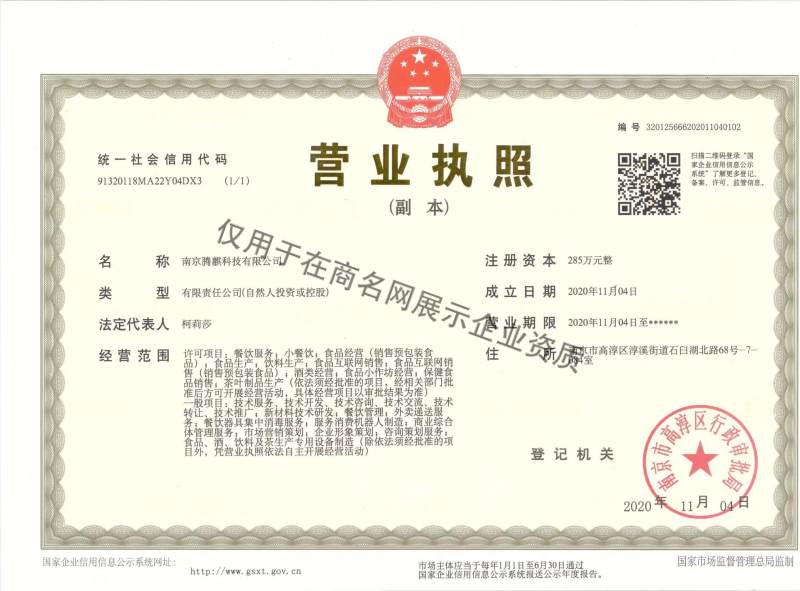 南京腾麒科技有限公司企业证书