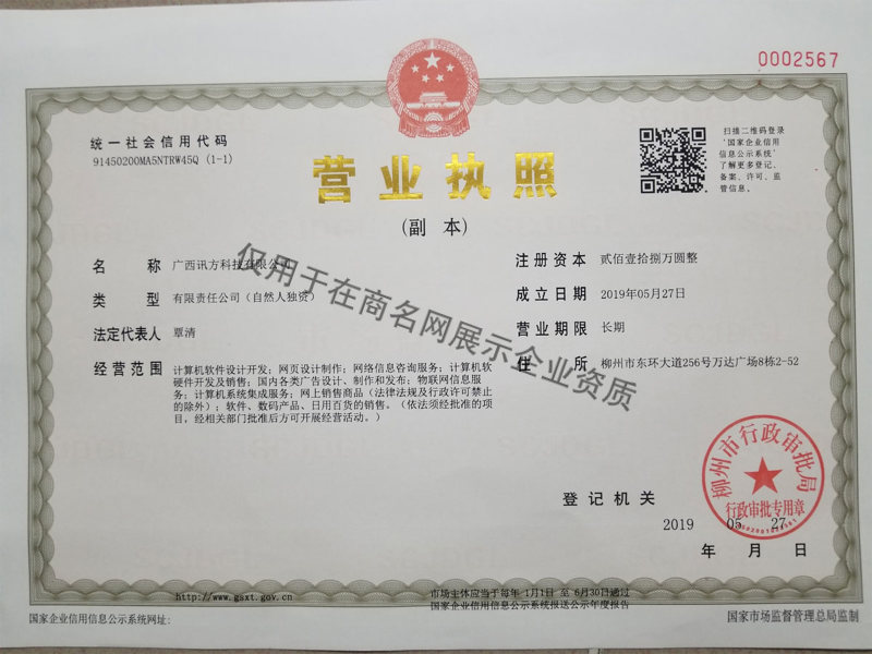 广西讯方科技企业证书
