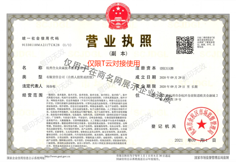 杭州合太众诚技术服务有限公司企业证书