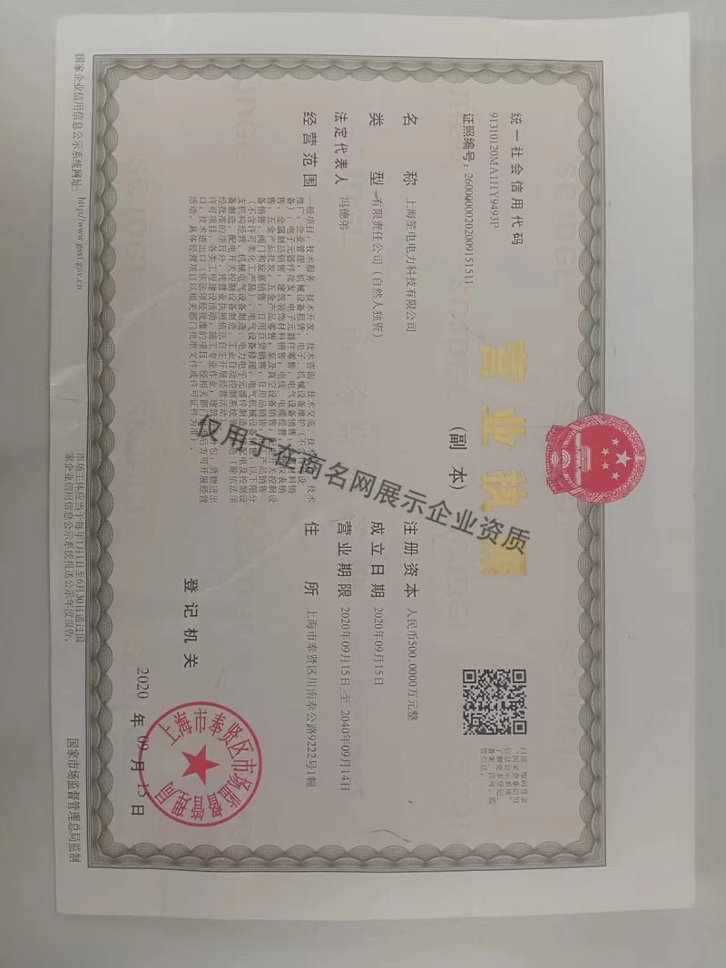 上海笙电电力科技有限公司企业证书